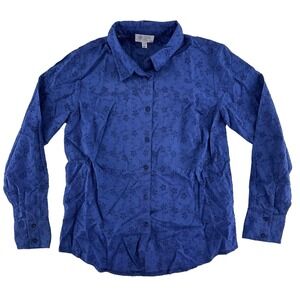 Candace Cameron Bure Button Front Eyelet Shirt Size XXSP Velvet Blue